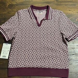 Foray Golf Burgundy SS Rose Jacquard Knit Polo